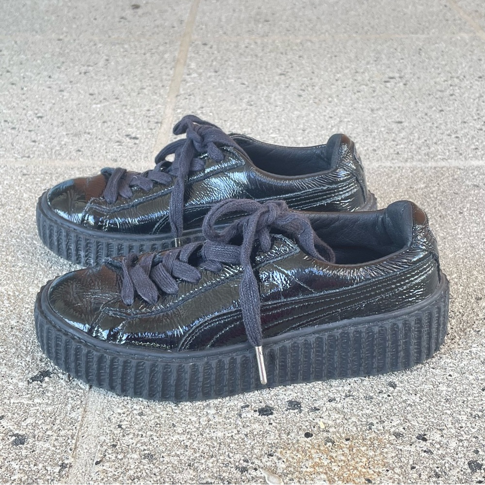 Fenty Puma Rihanna Wrinkled Patent Black Creeper Sneakers Sz 5.5